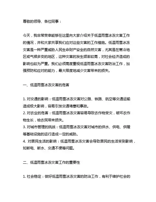 关于低温雨雪冰冻灾害工作的演讲稿