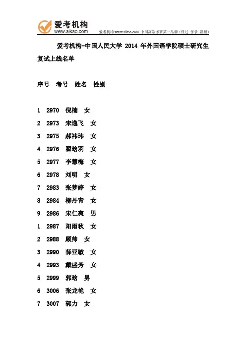 2014人大国学院复试名单