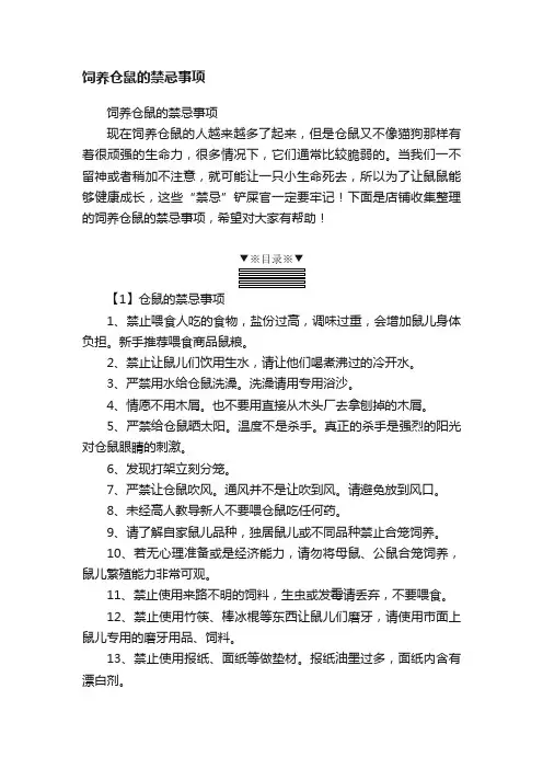 饲养仓鼠的禁忌事项