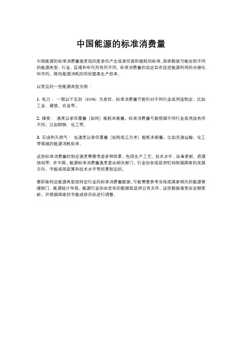 中国能源的标准消费量