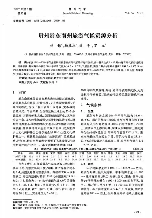贵州黔东南州旅游气候资源分析