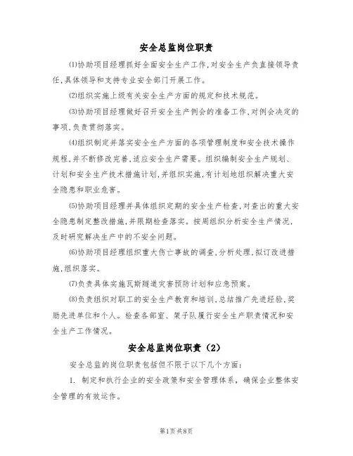 安全总监岗位职责(5篇)