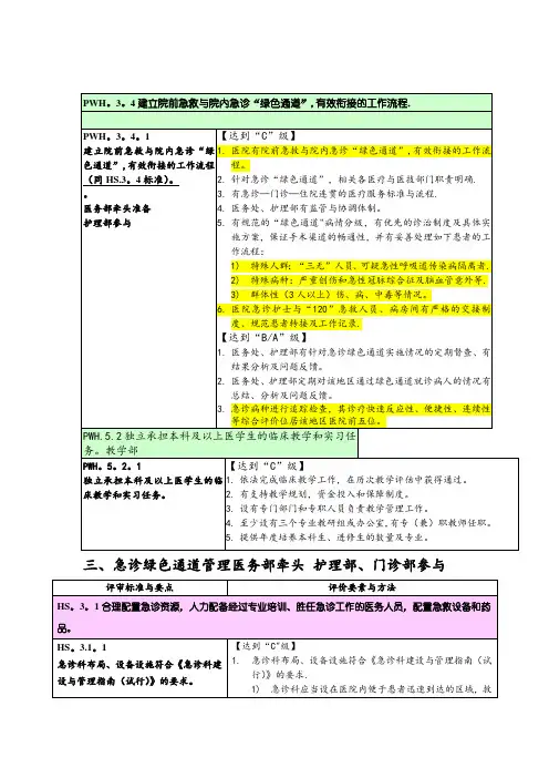 急诊科三级甲等评审标准