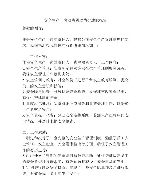 安全生产一岗双责履职情况述职报告