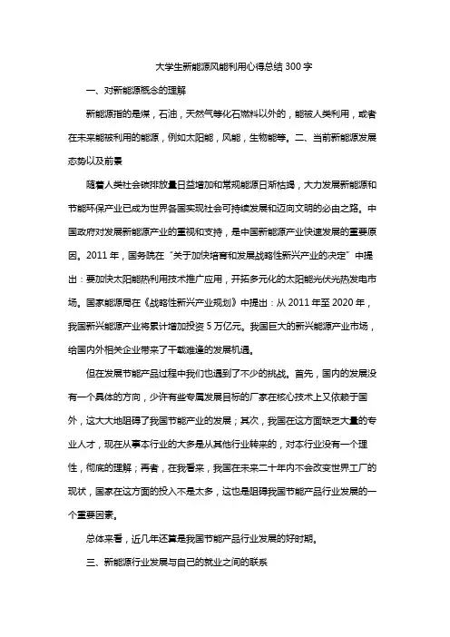 大学生新能源风能利用心得总结300字
