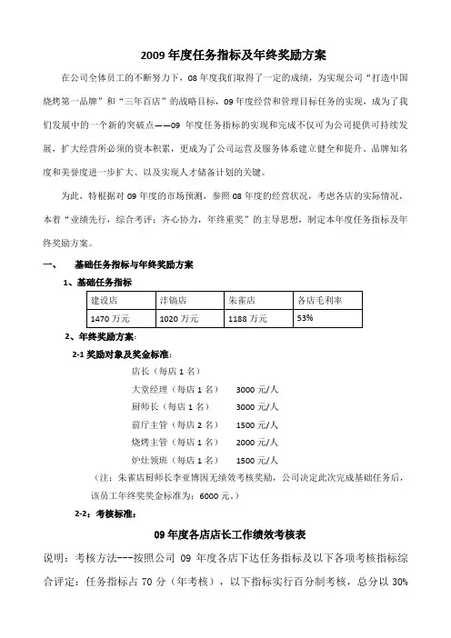 年度销售任务指标及年终奖励方案