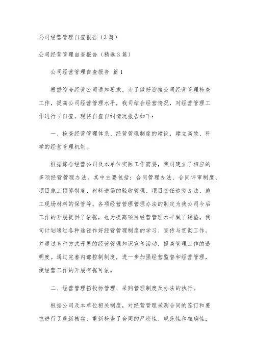 公司经营管理自查报告(3篇)