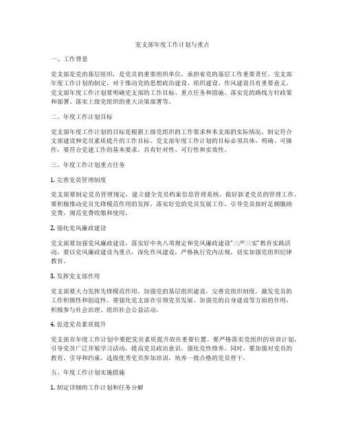 党支部年度工作计划与重点