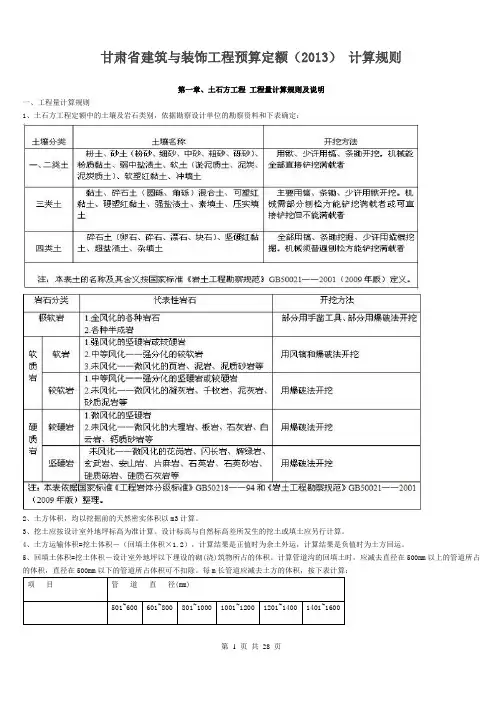甘肃省建筑与装饰工程预算定额(2013) 计算规则