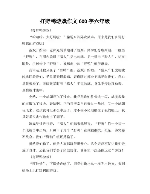 打野鸭游戏作文600字六年级