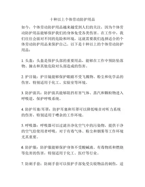 十种以上个体劳动防护用品