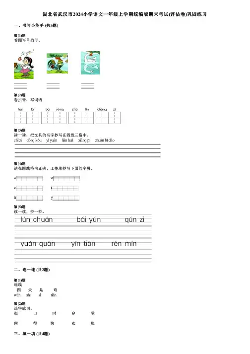 湖北省武汉市2024小学语文一年级上学期统编版期末考试(评估卷)巩固练习