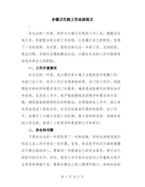 乡镇卫生院工作总结范文