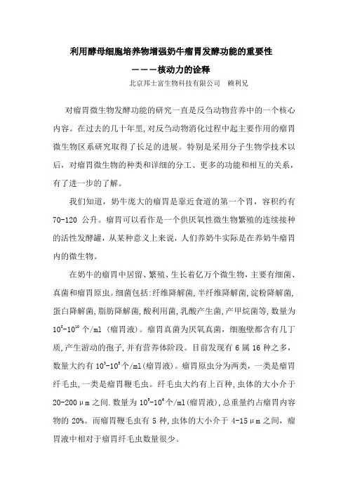 利用酵母细胞培养物增强奶牛瘤胃发酵功能的重要性