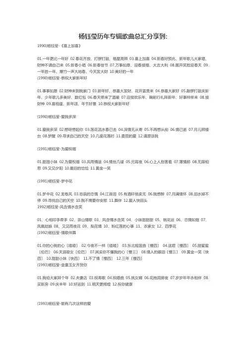 杨钰莹历年专辑歌曲总汇分享到