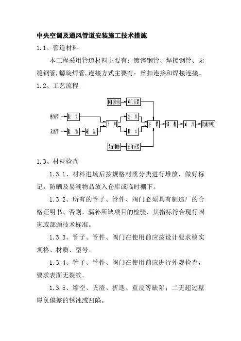 中央空调及通风管道安装施工技术措施