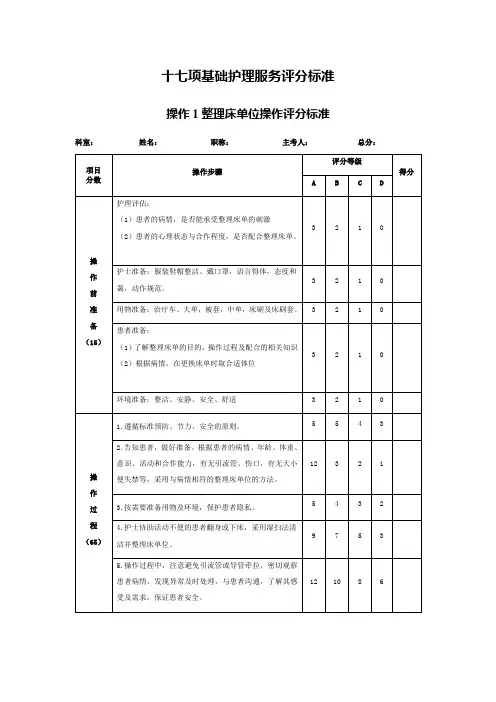 项基础护理操作评分标准