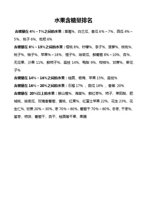 各类食物含糖量排行