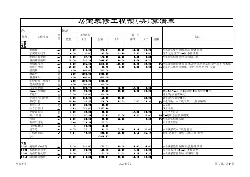 2019家装明细表预算清单—含定额及标准