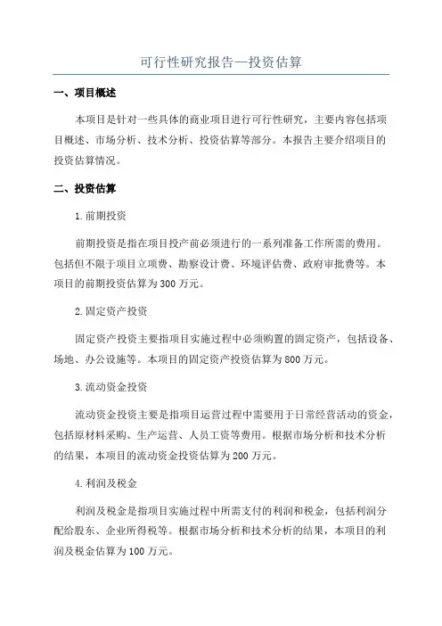 可行性研究报告—投资估算