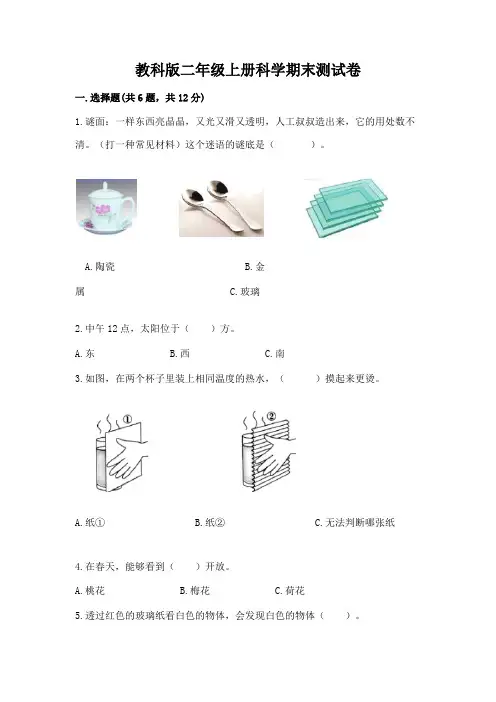 教科版二年级上册科学期末测试卷含完整答案【全国通用】