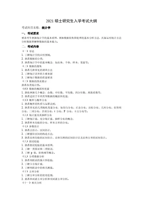 中国石油大学(华东)432 统计学2021年考研专业课初试大纲