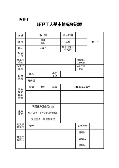环卫工人基本情况登记表