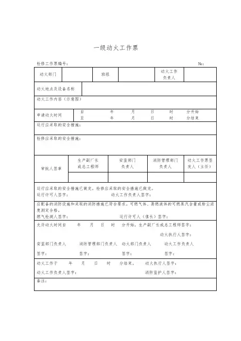 一级和二级动火票格式