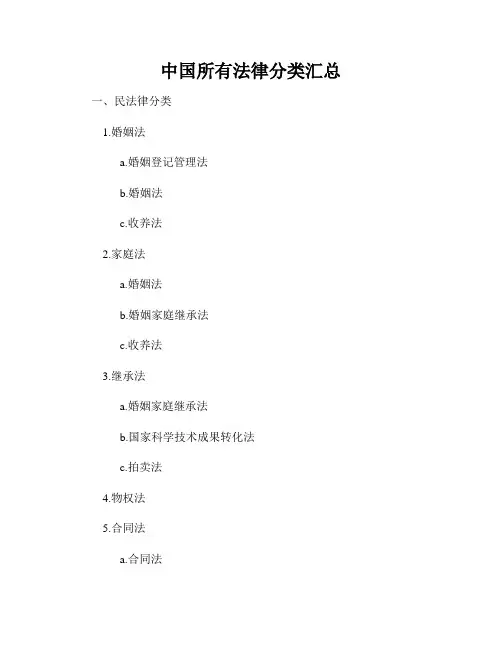 中国所有法律分类汇总