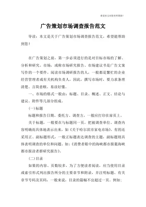 广告策划市场调查报告范文
