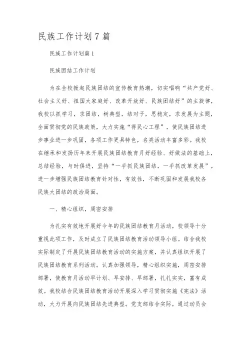 民族工作计划7篇