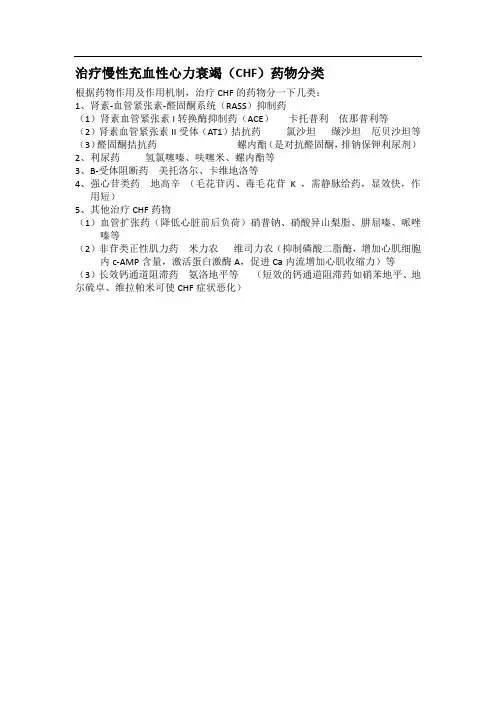 治疗慢性充血性心力衰竭(CHF)药物分类