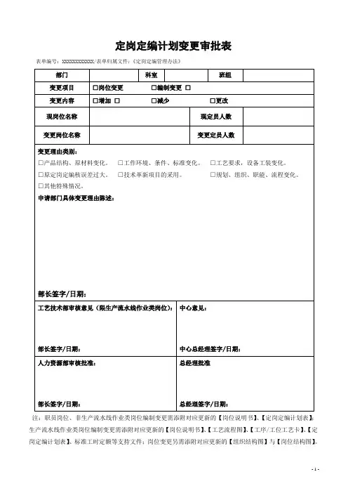 3定岗定编计划变更审批表