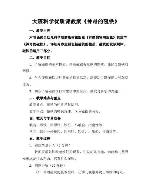 大班科学优质课教案《神奇的磁铁》