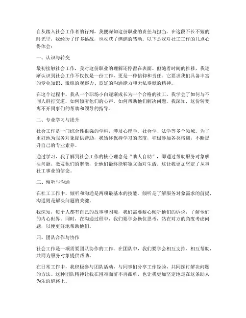 社工工作心得体会模版