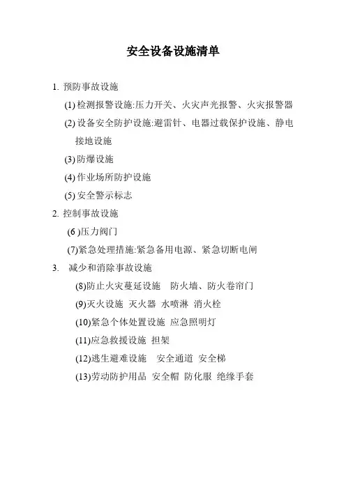 安全设备设施清单
