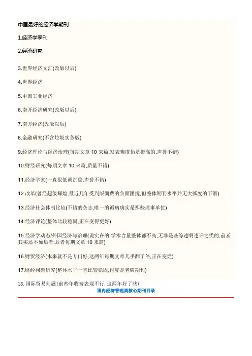 中国最好的经济学期刊