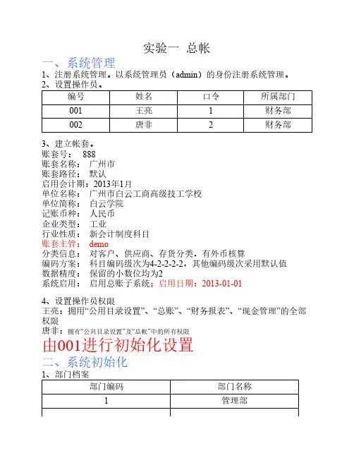 用友上机操作题(平时上机练习题)