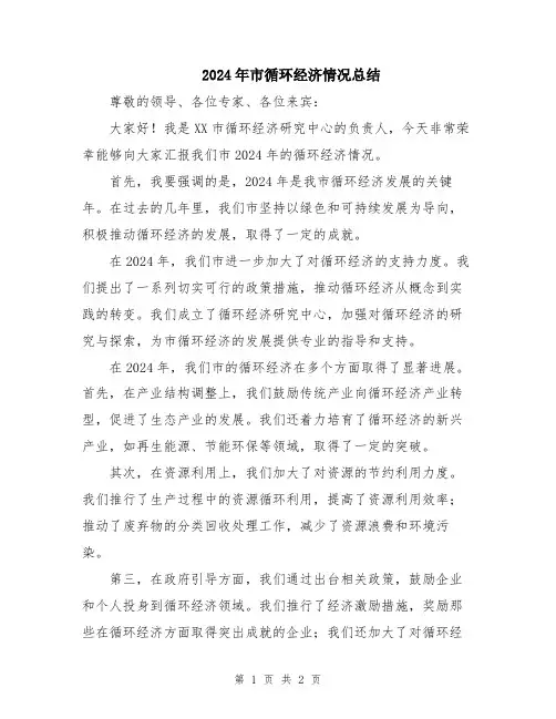 2024年市循环经济情况总结