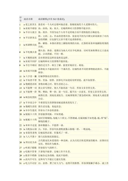 五个字的成语及解释(共有315条成语)