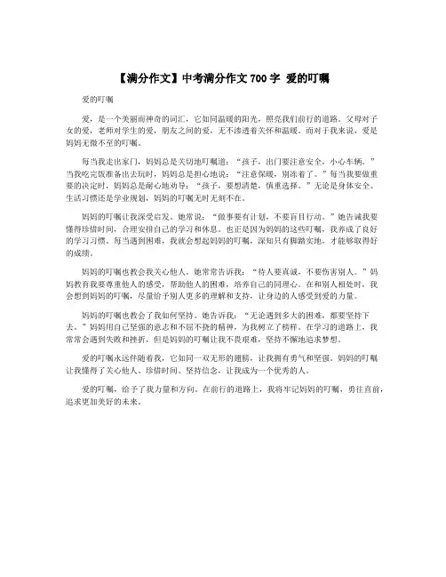 【满分作文】中考满分作文700字 爱的叮嘱