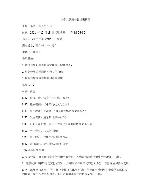 小学主题班会设计表格图
