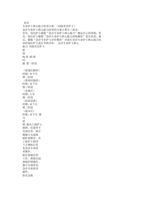 急诊专业护士核心能力培训方案初级责任护士.doc