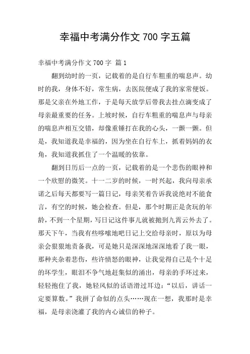 幸福中考满分作文700字五篇