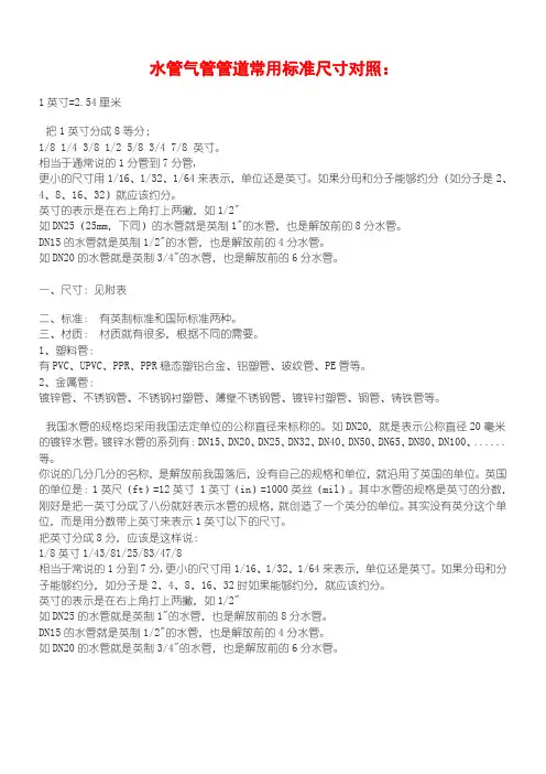 一般管道常用准则尺寸对照表-格式已好-直接打印