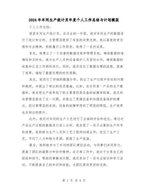 2024年车间生产统计员年度个人工作总结与计划模版(二篇)