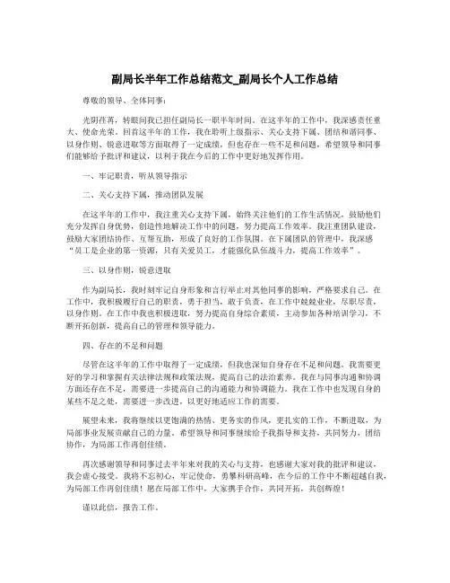 副局长半年工作总结范文_副局长个人工作总结