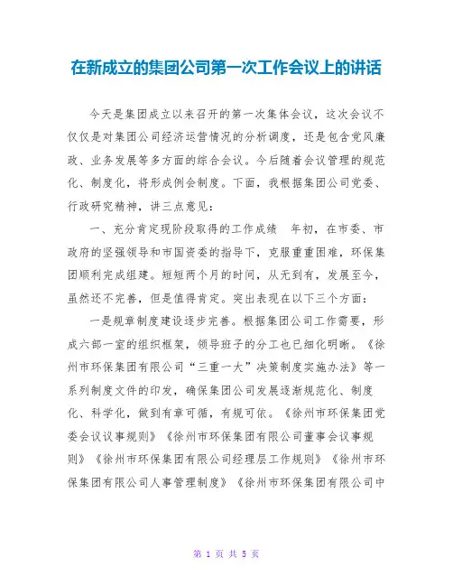 在新成立的集团公司第一次工作会议上的讲话