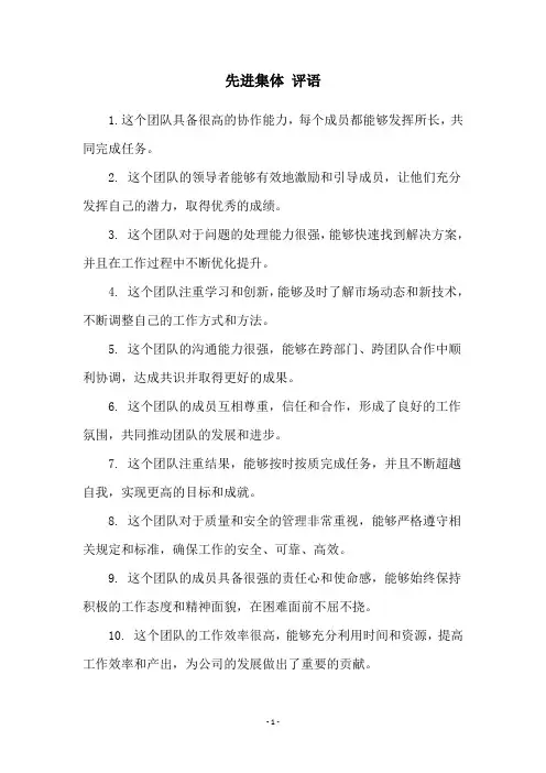 先进集体 评语