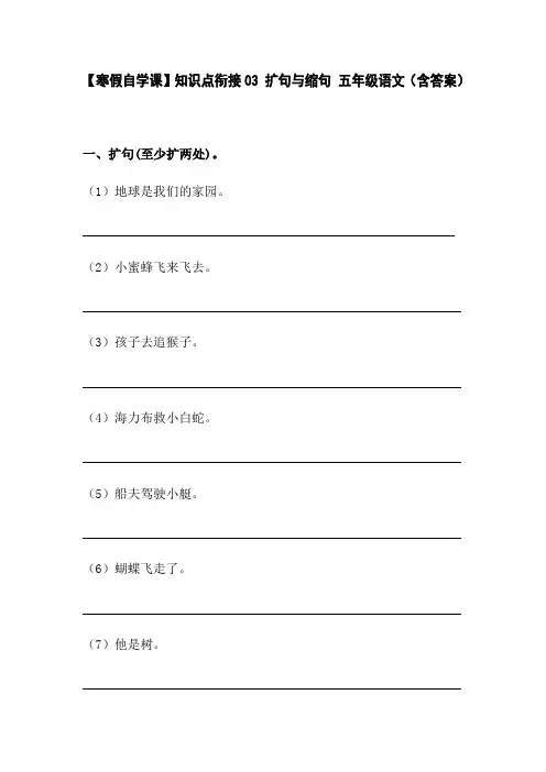 知识点衔接03 扩句与缩句 五年级语文(含答案)